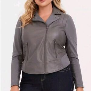 TORRID Moto Biker Jacket Women’s 3 Grey Mixed Media Faux Leather, Knit